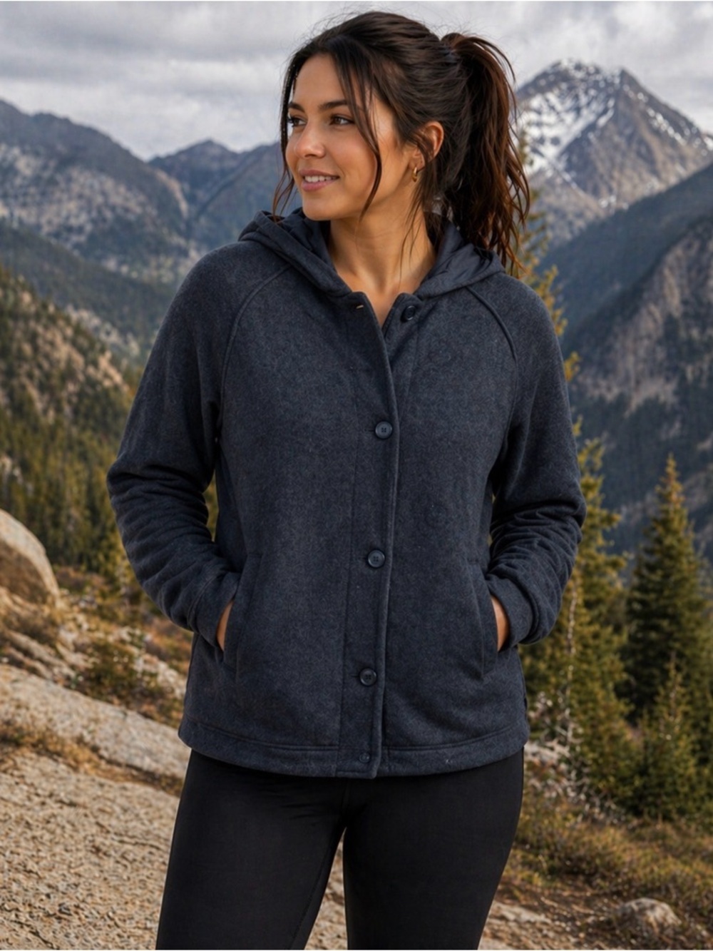Patagonia dark blue button up hooded sweater/jacket. Womens size large. - Picture 1 of 7